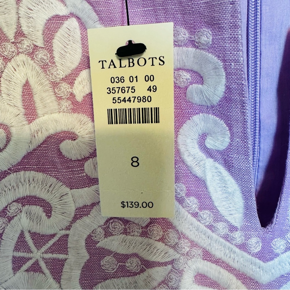 Talbots Embroidered Linen Shift Dress in Purple Size 8 - Picture 8 of 10
